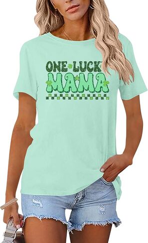 St Patrick's Day Shirts for Women Luck Mama Graphic Shirt Irish Shamrock Shirts Sant Paddy's Day Tee Tops in Saudi Arabia