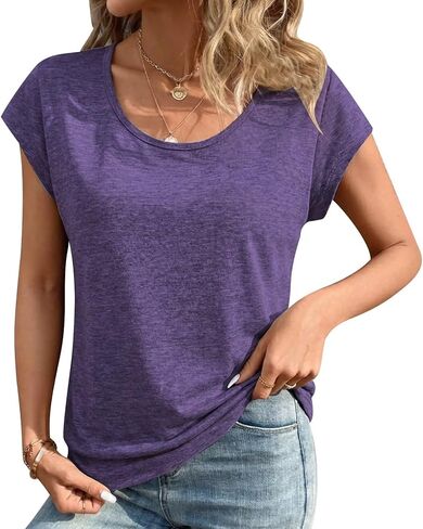 Women's U Neck Short Sleeve T-Shirt Spring Summer Basic Blouse 2025 Fashion Top in Saudi Arabia