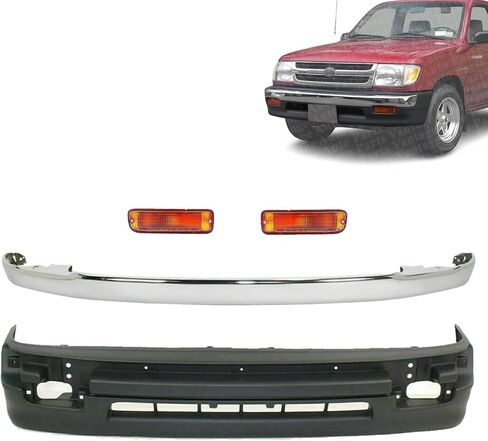 Front Bumper Trim Chrome + Valance Textured + Signal Lights RH & LH Side Compatible with Toyota Tacoma 1998-2000 | DIRECT REPLACEMENT | ‎5391104060 | TO1095171 TO2530122 in Kuwait