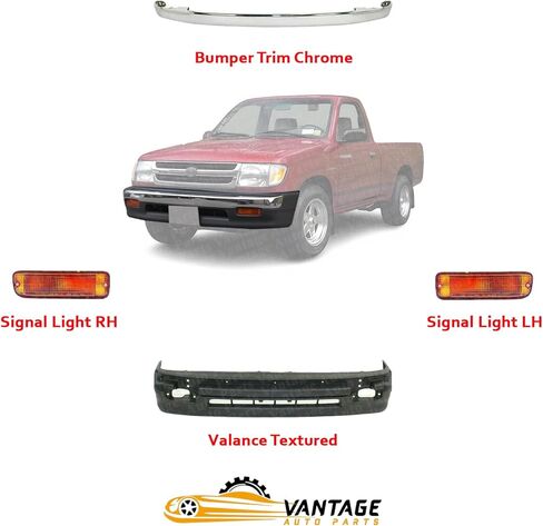 Front Bumper Trim Chrome + Valance Textured + Signal Lights RH & LH Side Compatible with Toyota Tacoma 1998-2000 | DIRECT REPLACEMENT | ‎5391104060 | TO1095171 TO2530122 in Kuwait