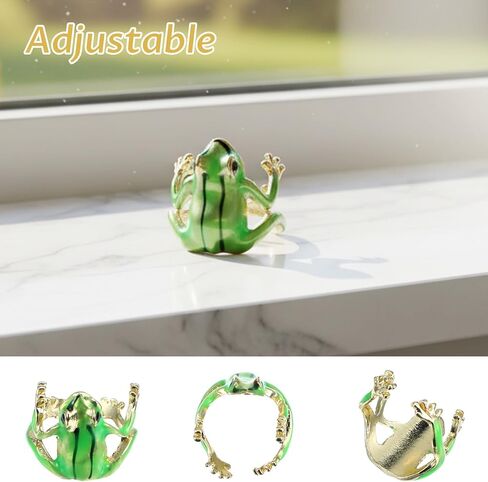4PCS Tree Frog Ring for Women, Cute Green Frog Ring Adjustable Tree Frogs Jewelry Open Rings Frogs Shaped Finger Rings Ear Clip Funny Gift Jewelry in Saudi Arabia