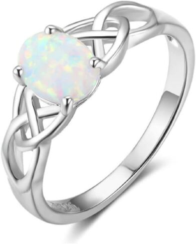 HUKQBUNX 925 Sterling Silver Oval Moonstone Celtic Trinity Diamond Inlaid Women's Personalized gem Ring Size 6-10 (Size 9) in Saudi Arabia