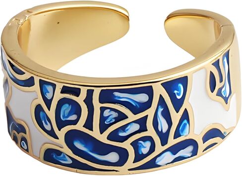 Adjustable Cloisonne Enamel Ring - Hand-painted Floral Pattern | Elegant Artistic Design, Lightweight & Comfortable Fit, Unique Women Gift,Vintage Cultural Jewelry in Kuwait