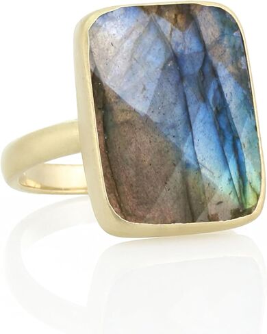 خاتم من الفضة قابل للتكديس - أحجار كريمة لابرادوريت مستطيلة كبيرة - تصميم من الفضة الإسترليني 925 - مجوهرات طبيعية لافتة للنظر in Kuwait