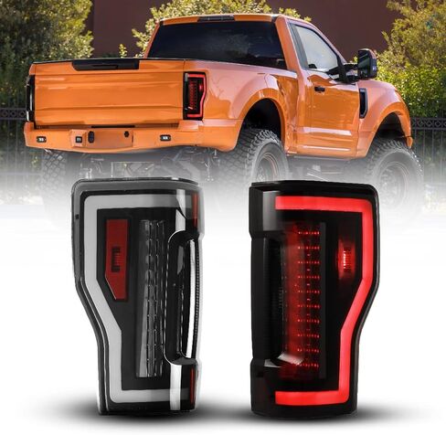 ROXX LED Tail Lights for 2017 2018 2019 Ford F-250/F-350/F-450 Super Duty [Halogen Type w/o Blind Spot Detection], Super Duty Tail Lights w/Sequential Turn Signals, Driver & Passenger Side (Smoke) in Kuwait