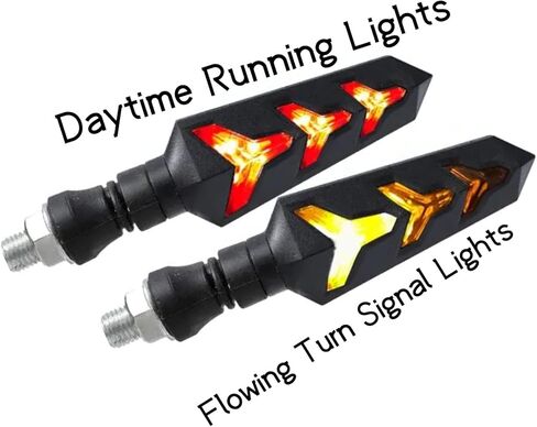 4 قطع إشارات انعطاف للدراجات النارية، وميض LED متدفق على شكل حرف Y مع أضواء تشغيل نهارية حمراء DRL، أضواء مؤشر كهرماني متتابعة 12 فولت عالمية للدراجات النارية سكوتر على الطرق الوعرة رباعية in Kuwait