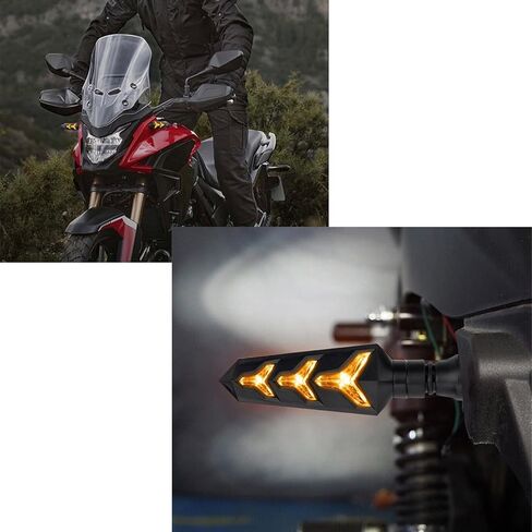4 قطع إشارات انعطاف للدراجات النارية، وميض LED متدفق على شكل حرف Y مع أضواء تشغيل نهارية حمراء DRL، أضواء مؤشر كهرماني متتابعة 12 فولت عالمية للدراجات النارية سكوتر على الطرق الوعرة رباعية in Kuwait