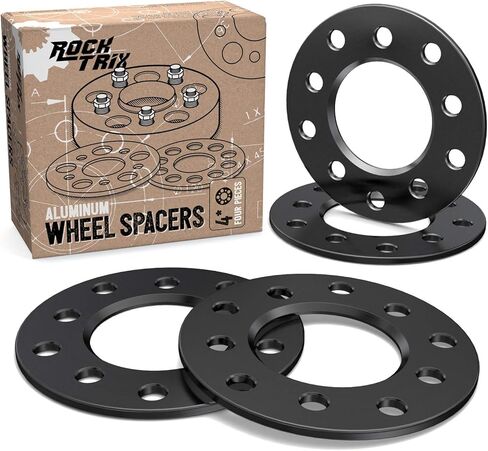 RockTrix 1/4 inch 5x5 and 5x5.5 Wheel Spacers, Dual Bolt Pattern, Compatible with Dodge Ford Buick GMC Jeep Chevrolet Chrysler Lincoln (0.25 inch) 5x127 or 5x139.7, Black, Qty 2 Spacers in Kuwait