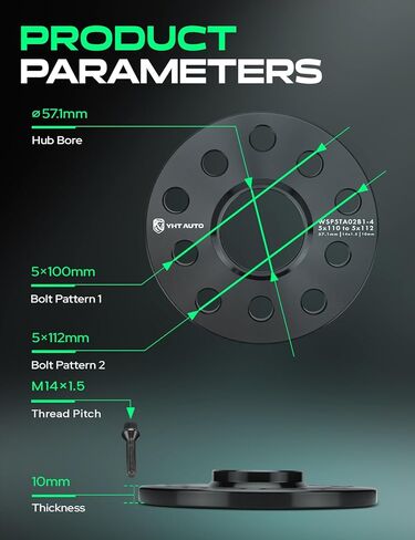 YHTAUTO 5x100/5x112mm فواصل العجلات المركزية 10 مم متوافقة مع أودي، موديلات فولكس فاجن، A4، TT، جيتا، باسات، فواصل إطارات الجولف مع مسامير M14x1.5، تجويف محور 57.1 مم 5 عروة 4 قطع باللون الأسود in Kuwait