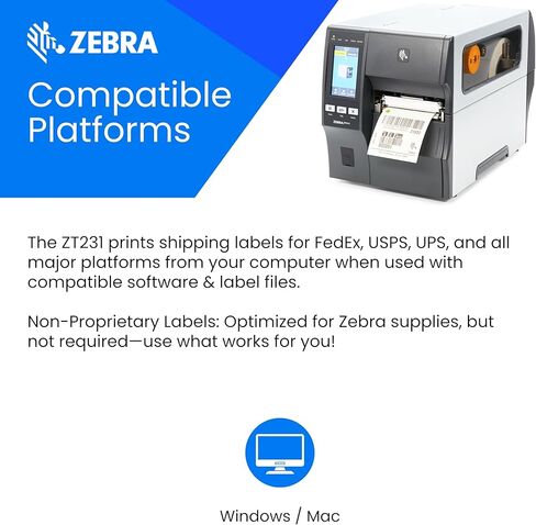 Zebra ZT231 Thermal Industrial Printer 4"| 203 DPI | No Ink Required | USB, Serial, Ethernet | Touch Color LCD | 1 Year Warranty | Thermal Transfer in Saudi Arabia