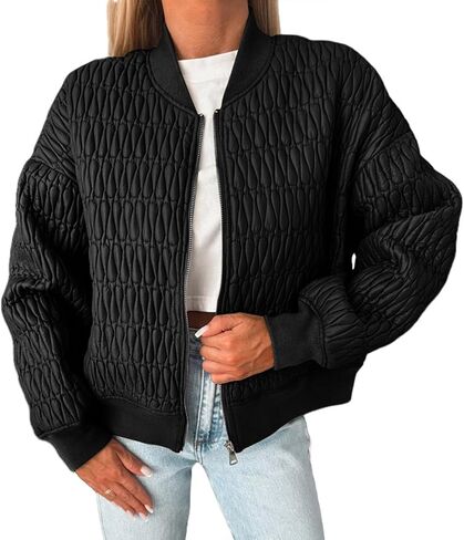 Bomber Jacket Women Lightweight Quilted Jackets Plaid Long Sleeve Zip Up Coat Spring Fall Clothes with Pockets Trendy in Saudi Arabia