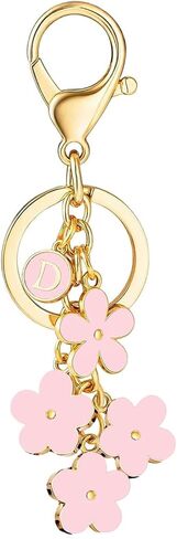BESPMOSP Pink Flower Charms Keychain for Women Initial Letter A-Z Keychains for Key Handbag Purse Flower Bag Charm in Saudi Arabia