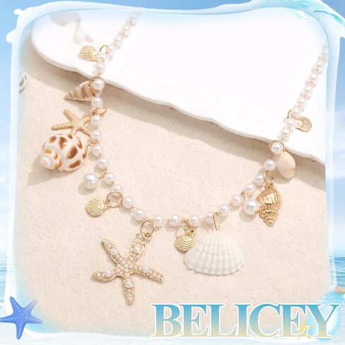 BELICEY الذهب محفظة سحر سلسلة المحيط نجم البحر Beachy سلسلة لحقيبة يد أنيقة البحر شل حقيبة سحر مع اللؤلؤ الشاطئ موضوع محارة حقيبة الملحقات للكتف Crossbody in Kuwait
