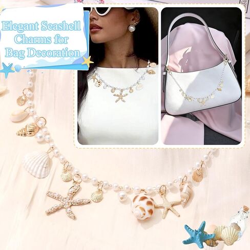 BELICEY الذهب محفظة سحر سلسلة المحيط نجم البحر Beachy سلسلة لحقيبة يد أنيقة البحر شل حقيبة سحر مع اللؤلؤ الشاطئ موضوع محارة حقيبة الملحقات للكتف Crossbody in Kuwait