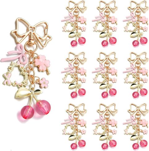 PHAETON 10PCS سلاسل المفاتيح مع الكرز الوردي، القوس، القلب، أربع أوراق البرسيم، قلادة زهرة أنيقة حلوة لطيف الأزياء قلادة هدية للأصدقاء والعائلة لتزيين حقيبة يد حقيبة الظهر in Saudi Arabia