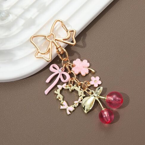 PHAETON 10PCS سلاسل المفاتيح مع الكرز الوردي، القوس، القلب، أربع أوراق البرسيم، قلادة زهرة أنيقة حلوة لطيف الأزياء قلادة هدية للأصدقاء والعائلة لتزيين حقيبة يد حقيبة الظهر in Saudi Arabia