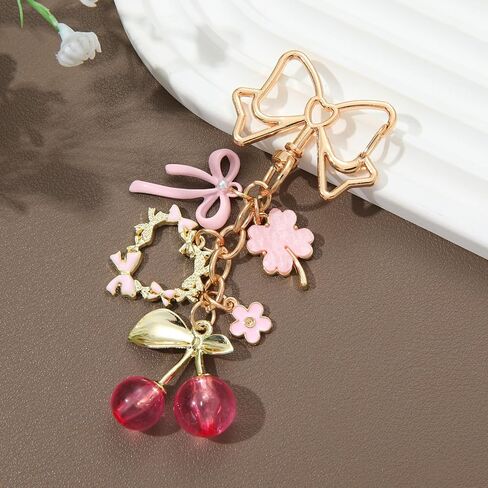 PHAETON 10PCS سلاسل المفاتيح مع الكرز الوردي، القوس، القلب، أربع أوراق البرسيم، قلادة زهرة أنيقة حلوة لطيف الأزياء قلادة هدية للأصدقاء والعائلة لتزيين حقيبة يد حقيبة الظهر in Saudi Arabia