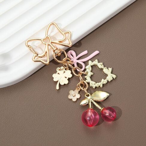 PHAETON 10PCS سلاسل المفاتيح مع الكرز الوردي، القوس، القلب، أربع أوراق البرسيم، قلادة زهرة أنيقة حلوة لطيف الأزياء قلادة هدية للأصدقاء والعائلة لتزيين حقيبة يد حقيبة الظهر in Saudi Arabia