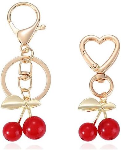 Cherry Keychain Set Bag Charm Wallet Accessory Cute Women's Key Chain Car Key Ring Essential for Fashion Enthusiasts in Saudi Arabia