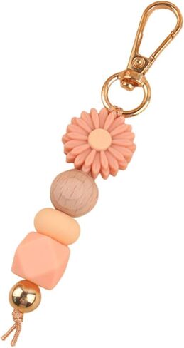 زهرة سيليكون الخرز الخشبي المفاتيح لطيف ديزي كيرينغ بوهيميا الزهور سحر لحقيبة الظهر المحفظة in Kuwait