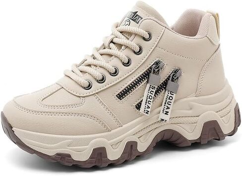 أحذية رياضية نسائية متوسطة الارتفاع مع سحاب جانبي - أحذية كاجوال مريحة ونعل سميك، أحذية رياضية عصرية متعددة الاستخدامات، نعل داخلي ناعم، ملابس لجميع المواسم in Kuwait