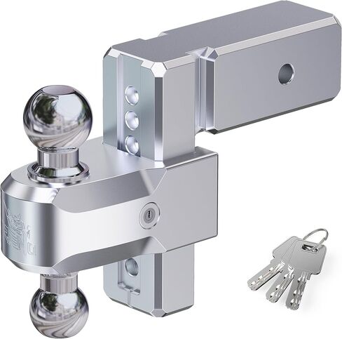 RENO Adjustable Trailer Hitch (Fits 3-Inch Receiver) - Heavy Duty Aluminum Tow Hitches with 6-Inch Drop/Rise for Truck (21,000 LBS GTW) - 2" and 2-5/16" Dual Ball Mounts in Kuwait