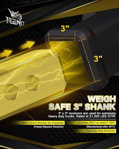 RENO Adjustable Trailer Hitch (Fits 3-Inch Receiver) - Heavy Duty Aluminum Tow Hitches with 6-Inch Drop/Rise for Truck (21,000 LBS GTW) - 2" and 2-5/16" Dual Ball Mounts in Kuwait