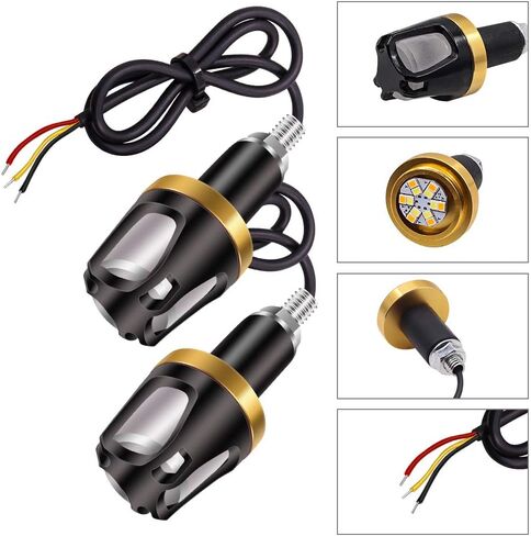 2PCS المقود بدوره إشارة دراجة نارية LED المقود ضوء، العنبر والأبيض الجانب ماركر ضوء العالمي مقبض قبضة شريط نهاية المؤشر ل ATV Electrombile سكوتر in Kuwait