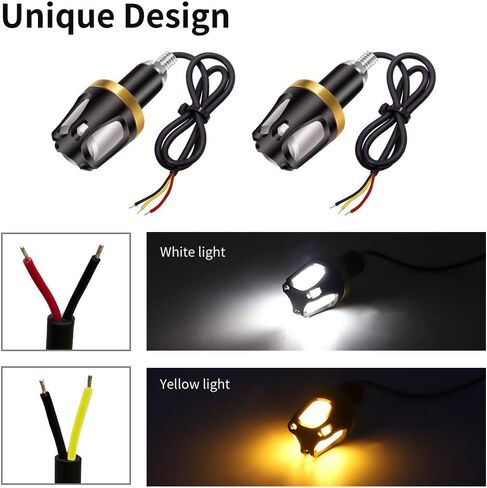2PCS المقود بدوره إشارة دراجة نارية LED المقود ضوء، العنبر والأبيض الجانب ماركر ضوء العالمي مقبض قبضة شريط نهاية المؤشر ل ATV Electrombile سكوتر in Kuwait