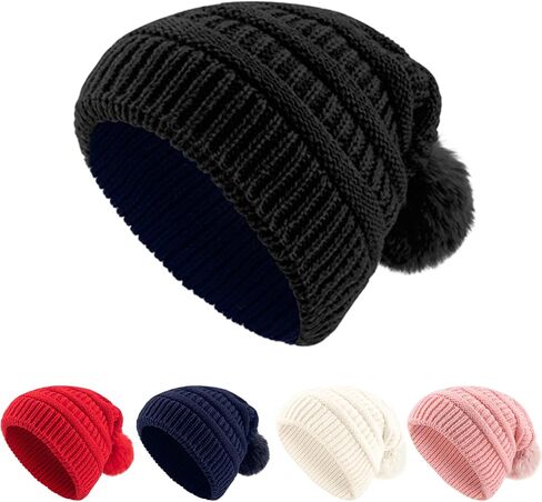 Winter Beanie for Women Warm Fleece Lined Winter Hats, Soft Snow Knit Skull Ski Cap with Pompom in Saudi Arabia