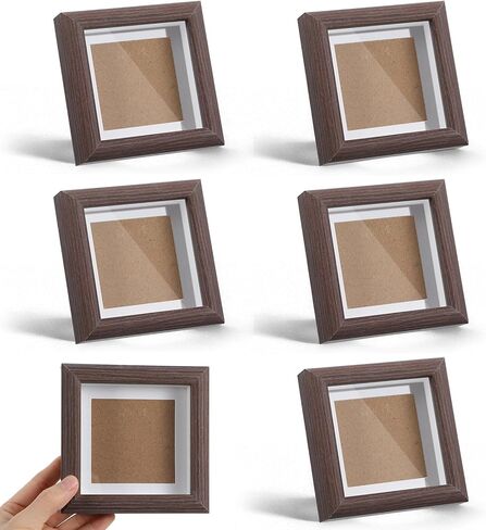 6 عبوات من إطار صندوق الظل الصغير مقاس 4 × 4، مجموعة إطار صندوق ظلال صغير من حافظات عرض من الخشب الصلب للتذكارات والجوائز والصور والتذاكر والتذكارات باللون البني الداكن الغني in Kuwait