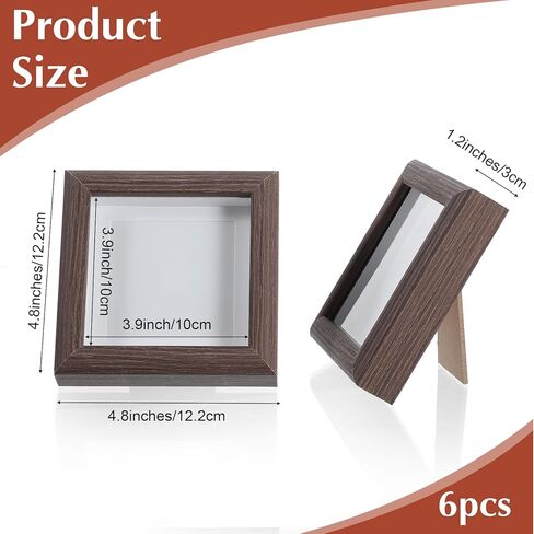 6 عبوات من إطار صندوق الظل الصغير مقاس 4 × 4، مجموعة إطار صندوق ظلال صغير من حافظات عرض من الخشب الصلب للتذكارات والجوائز والصور والتذاكر والتذكارات باللون البني الداكن الغني in Kuwait