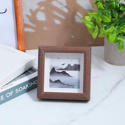 6 عبوات من إطار صندوق الظل الصغير مقاس 4 × 4، مجموعة إطار صندوق ظلال صغير من حافظات عرض من الخشب الصلب للتذكارات والجوائز والصور والتذاكر والتذكارات باللون البني الداكن الغني in Kuwait