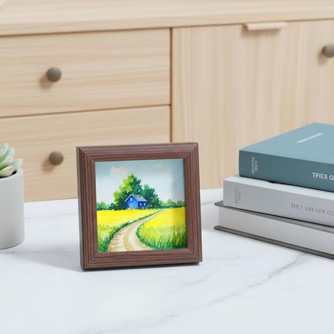 6 عبوات من إطار صندوق الظل الصغير مقاس 4 × 4، مجموعة إطار صندوق ظلال صغير من حافظات عرض من الخشب الصلب للتذكارات والجوائز والصور والتذاكر والتذكارات باللون البني الداكن الغني in Kuwait