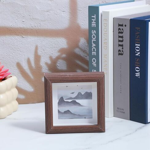 6 عبوات من إطار صندوق الظل الصغير مقاس 4 × 4، مجموعة إطار صندوق ظلال صغير من حافظات عرض من الخشب الصلب للتذكارات والجوائز والصور والتذاكر والتذكارات باللون البني الداكن الغني in Kuwait