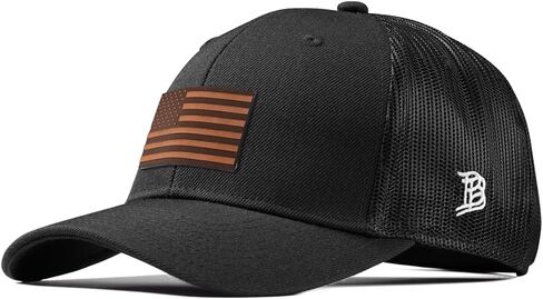 Branded Bills Old Glory Tan Leather Curved Trucker, Lightweight, Comfortable Baseball Cap in Kuwait