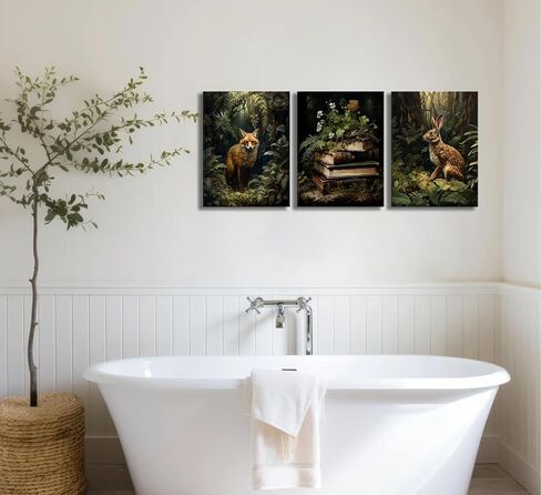 3Pcs Dark Forest Animal Canvas Wall Art Vintage Fox Rabbit Books Painting Picture Wall Decor Victorian Gothic Botanical Flower Poster Print Artwork for Living Room Bedroom Home Decoration in Saudi Arabia