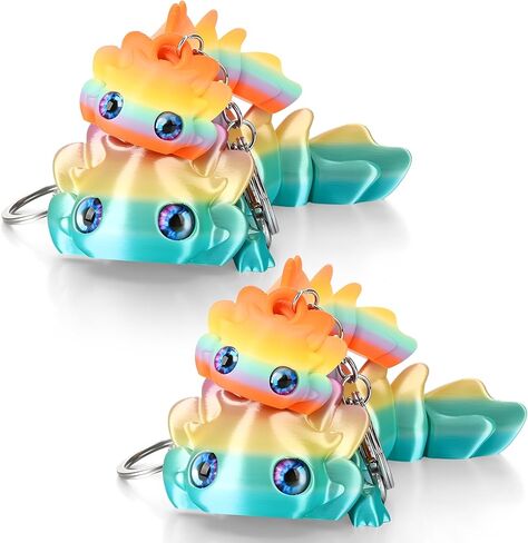 4 Pcs Cute 3D Printed Axolotl Keychains 2 Sizes Articulating Axolotl with Keychain Flexible Collectible Set Birthday Gifts in Saudi Arabia