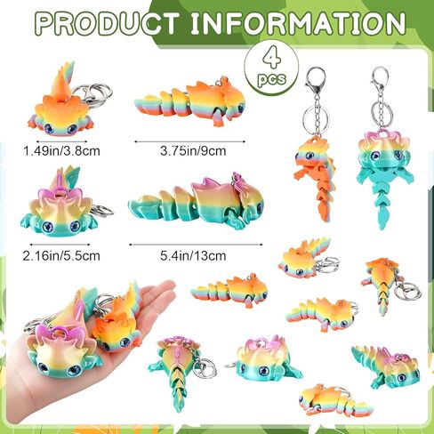 4 Pcs Cute 3D Printed Axolotl Keychains 2 Sizes Articulating Axolotl with Keychain Flexible Collectible Set Birthday Gifts in Saudi Arabia