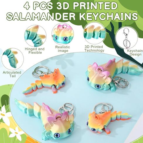 4 Pcs Cute 3D Printed Axolotl Keychains 2 Sizes Articulating Axolotl with Keychain Flexible Collectible Set Birthday Gifts in Saudi Arabia
