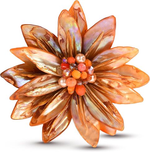 AeraVida Water Lily Mother of Pearl Brooch Pin | Green, Tan Brown, Red, Orange and Rainbow Floral Statement Jewelry for Women | Clothes Accessories | Brooch Dress | Large Brooches in Saudi Arabia