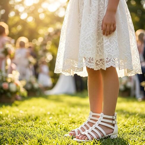 koppu Girls Gladiator Sandals Strappy Dress Sandals Low Block Heel Open Toe Wedding Party School Shoes with Back Zipper in Saudi Arabia