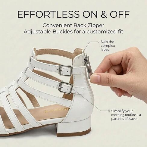 koppu Girls Gladiator Sandals Strappy Dress Sandals Low Block Heel Open Toe Wedding Party School Shoes with Back Zipper in Saudi Arabia