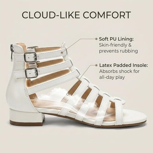 koppu Girls Gladiator Sandals Strappy Dress Sandals Low Block Heel Open Toe Wedding Party School Shoes with Back Zipper in Saudi Arabia