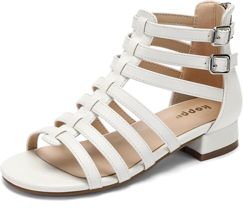 koppu صنادل طراز جلاديتور للفتيات صنادل فستان Strappy وكعب منخفض مفتوح من الأمام أحذية مدرسية لحفلات الزفاف مع سحاب خلفي in Kuwait