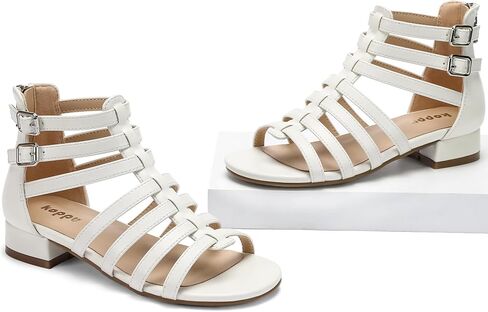 koppu Girls Gladiator Sandals Strappy Dress Sandals Low Block Heel Open Toe Wedding Party School Shoes with Back Zipper in Saudi Arabia