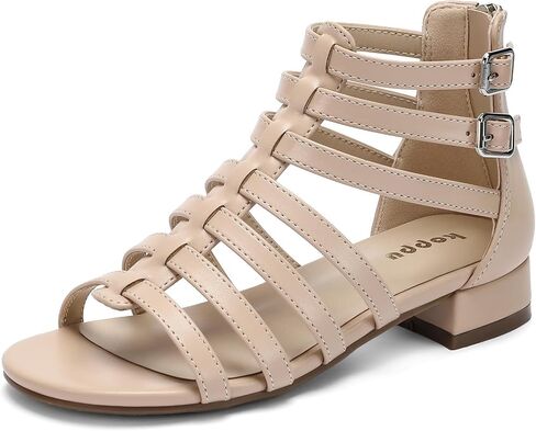 koppu Girls Gladiator Sandals Strappy Dress Sandals Low Block Heel Open Toe Wedding Party School Shoes with Back Zipper in Saudi Arabia