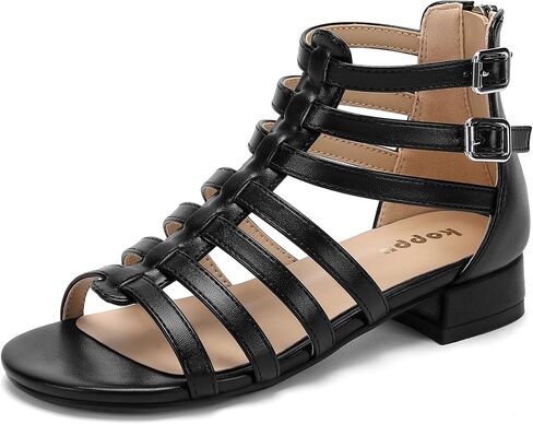 koppu Girls Gladiator Sandals Strappy Dress Sandals Low Block Heel Open Toe Wedding Party School Shoes with Back Zipper in Saudi Arabia