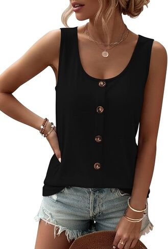 TICTICMIMI Womens Tank Tops 2026 Buttons Casual Summer Sleeveless Tee T-Shirt Scoop Neck Basic Outfits Clothes in Saudi Arabia