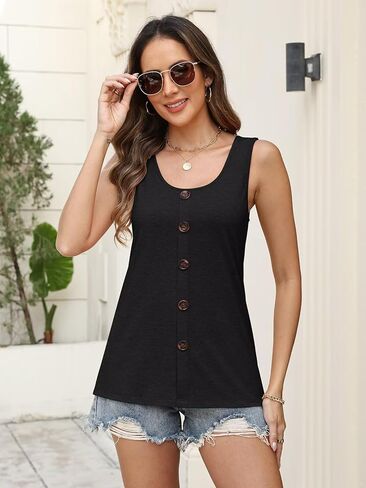 TICTICMIMI Womens Tank Tops 2026 Buttons Casual Summer Sleeveless Tee T-Shirt Scoop Neck Basic Outfits Clothes in Saudi Arabia
